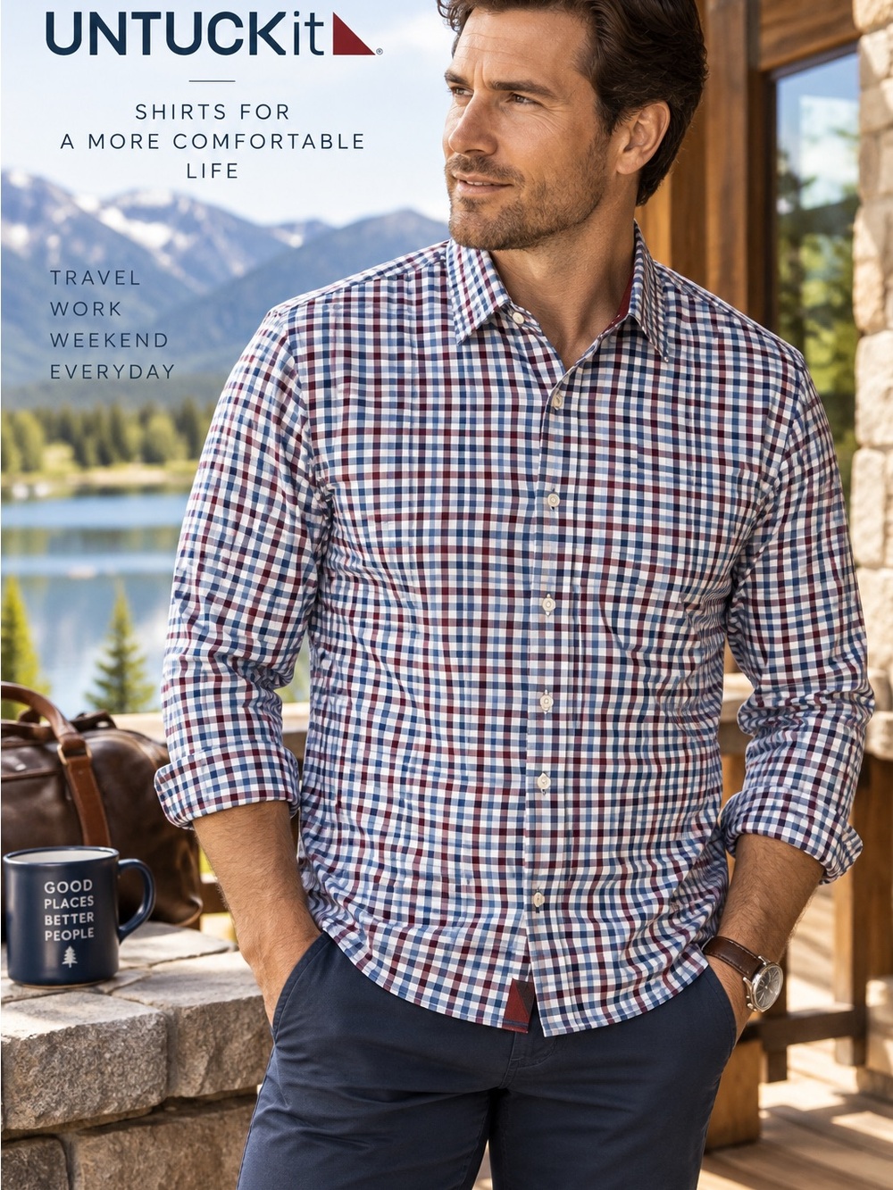 UNTUCKit Amanti Men’s Large Slim Fit Stretch Check Button Down Shirt